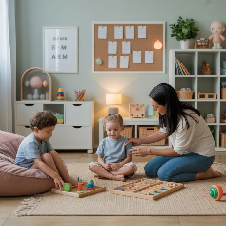 image of a woman playing on the floor with two children